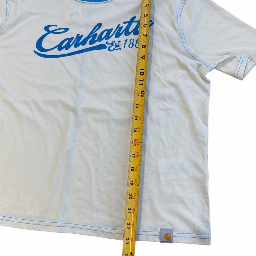 Carhartt Women’s Cream Tee with Blue Logo Loose fit - Picture 6 of 7